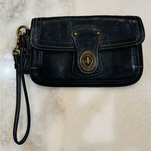 Coach Black Leather Wristlet Clutch